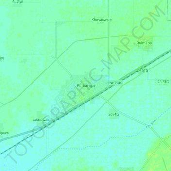 Carte topographique Pilibanga, altitude, relief