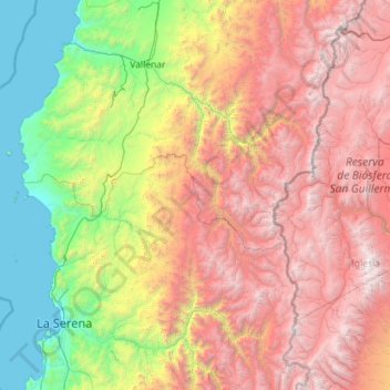 Carte topographique Norte Chico, altitude, relief
