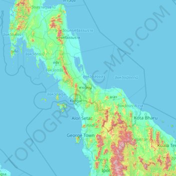 Carte topographique Songkhla Province, altitude, relief