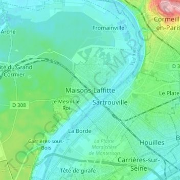 Carte topographique Maisons-Laffitte, altitude, relief