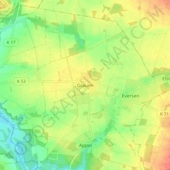 Carte topographique Grauen, altitude, relief