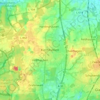 Carte topographique Kirchhellen, altitude, relief