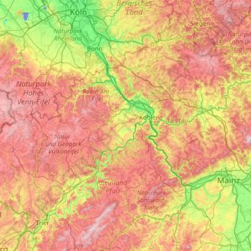 Carte topographique Mayen-Koblenz, altitude, relief