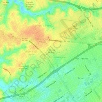 Carte topographique Strathmoor Gardens, altitude, relief