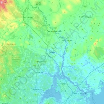 Carte topographique Dover, altitude, relief