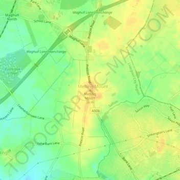 Carte topographique Melling Mount, altitude, relief