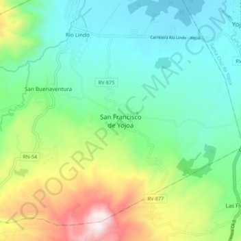 Carte topographique San Francisco de Yojoa, altitude, relief
