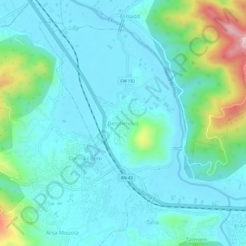 Carte topographique Belghimouz, altitude, relief