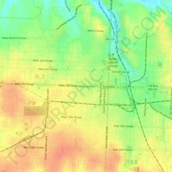 Carte topographique West Joplin, altitude, relief