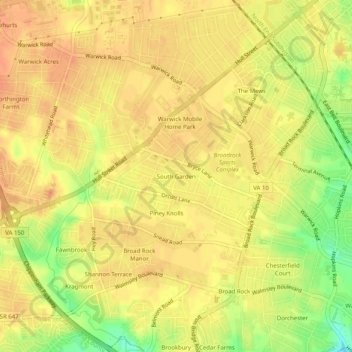 Carte topographique South Garden, altitude, relief