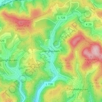 Carte topographique Herzhausen, altitude, relief