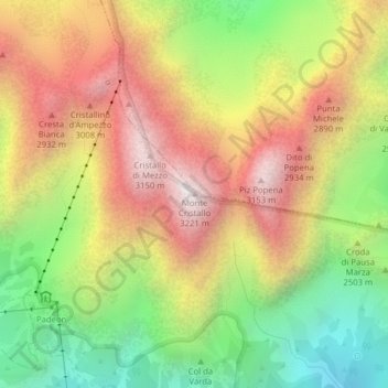 Carte topographique Monte Cristallo, altitude, relief