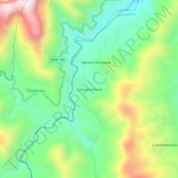 Carte topographique Cuauximaloyan, altitude, relief