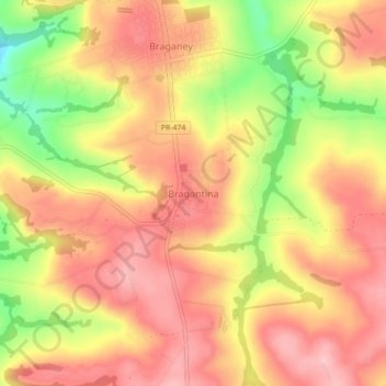 Carte topographique Bragantina, altitude, relief
