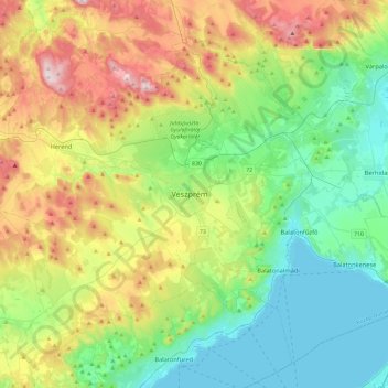 Carte topographique Veszprém, altitude, relief
