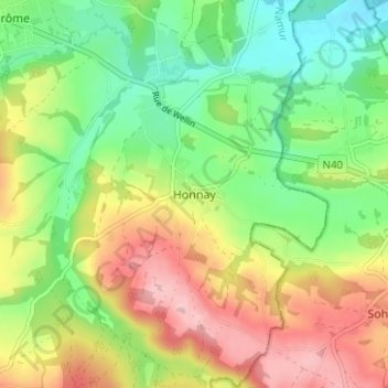 Carte topographique Honnay, altitude, relief