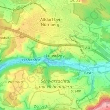 Carte topographique Lenzenberg, altitude, relief