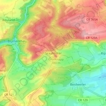 Carte topographique Graulinster, altitude, relief