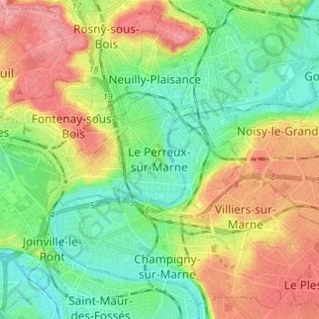 Carte topographique Le Perreux-sur-Marne, altitude, relief