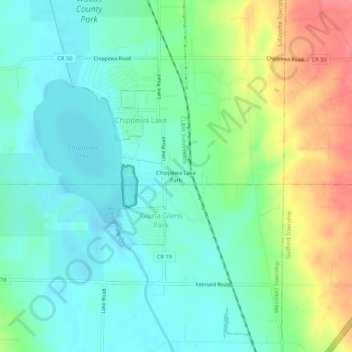 Carte topographique Chippewa Lake Park, altitude, relief