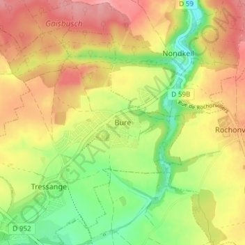 Carte topographique Bure, altitude, relief