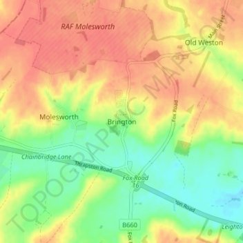 Carte topographique Brington, altitude, relief