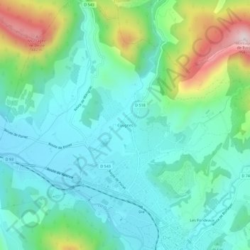 Carte topographique Cougnes, altitude, relief