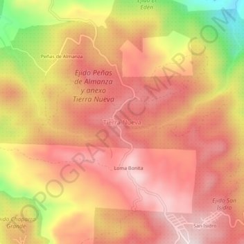 Carte topographique Tierra Nueva, altitude, relief