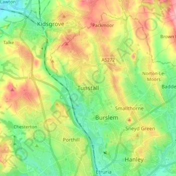 Carte topographique Tunstall, altitude, relief