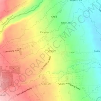 Carte topographique Wangan, altitude, relief
