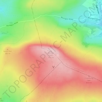 Carte topographique Winter Hill, altitude, relief