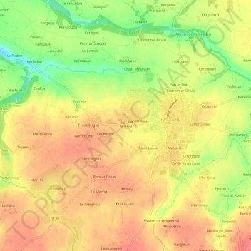 Carte topographique Kerriou, altitude, relief