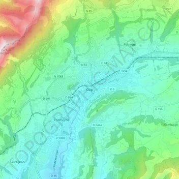 Carte topographique Gap, altitude, relief