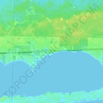 Carte topographique Wynnehaven Beach, altitude, relief