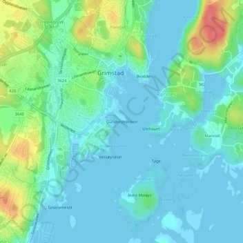 Carte topographique Gundersholmen, altitude, relief