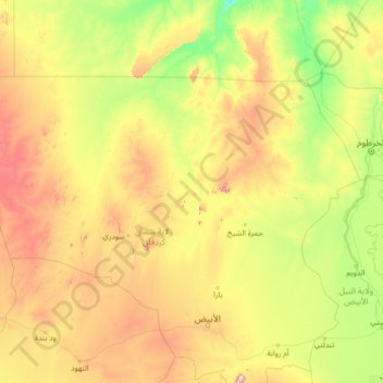 Carte topographique Kordofan du Nord, altitude, relief