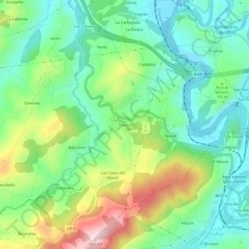 Carte topographique Fuejo, altitude, relief