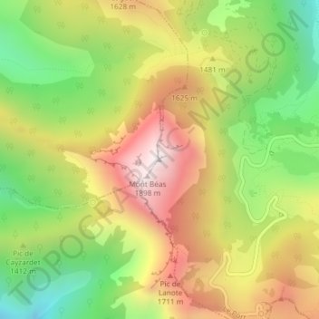 Carte topographique La Pique ou Mont Béas, altitude, relief