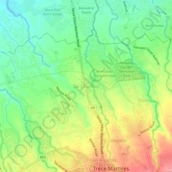 Carte topographique De Ocampo, altitude, relief