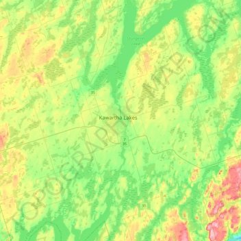 Carte topographique Kawartha Lakes, altitude, relief