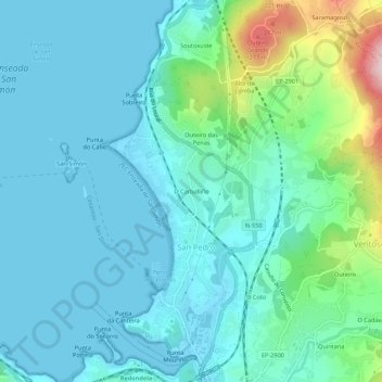 Carte topographique O Carballiño, altitude, relief