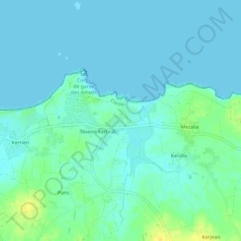 Carte topographique Poulennou, altitude, relief