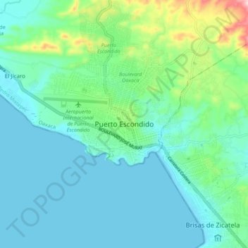 Carte topographique Puerto Escondido, altitude, relief