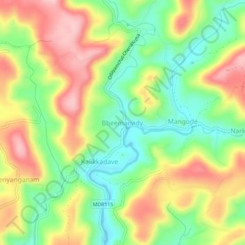 Carte topographique Bheemanady, altitude, relief