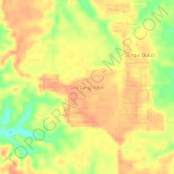 Carte topographique Simpang Raya, altitude, relief