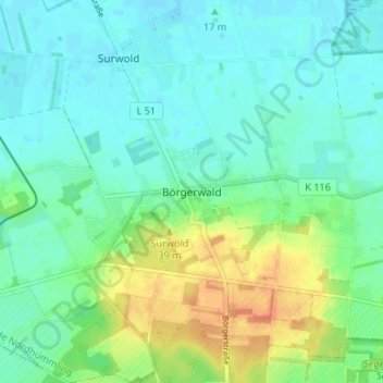 Carte topographique Börgerwald, altitude, relief