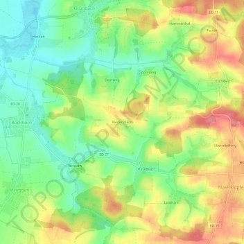 Carte topographique Riedersheim, altitude, relief