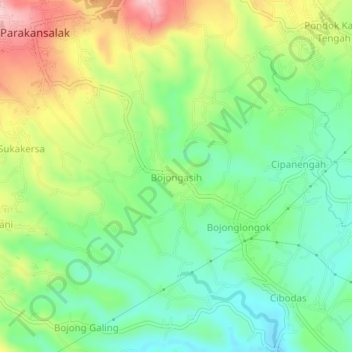 Carte topographique Bojongasih, altitude, relief