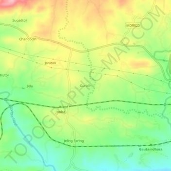 Carte topographique Guridih, altitude, relief