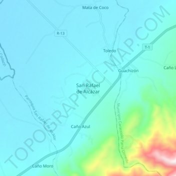Carte topographique San Rafael de Alcázar, altitude, relief